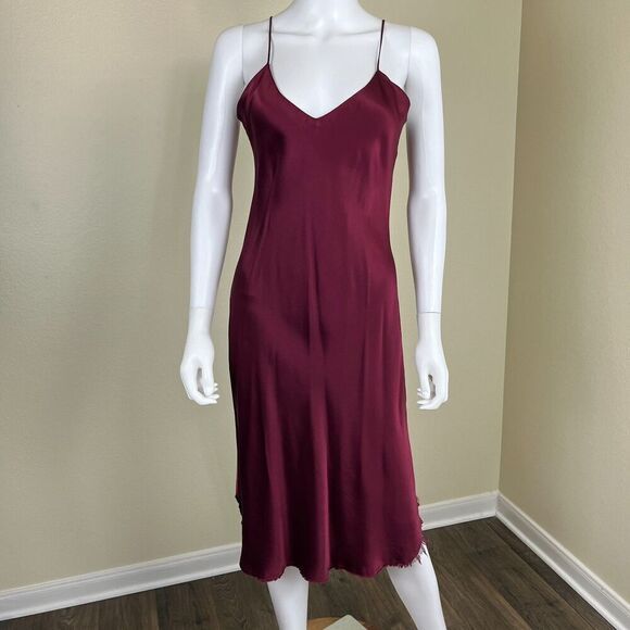 Nili Lotan Women Size M Burgundy Slip Silk Midi Cami Slip Dress Chemise Pullover - Picture 10 of 15